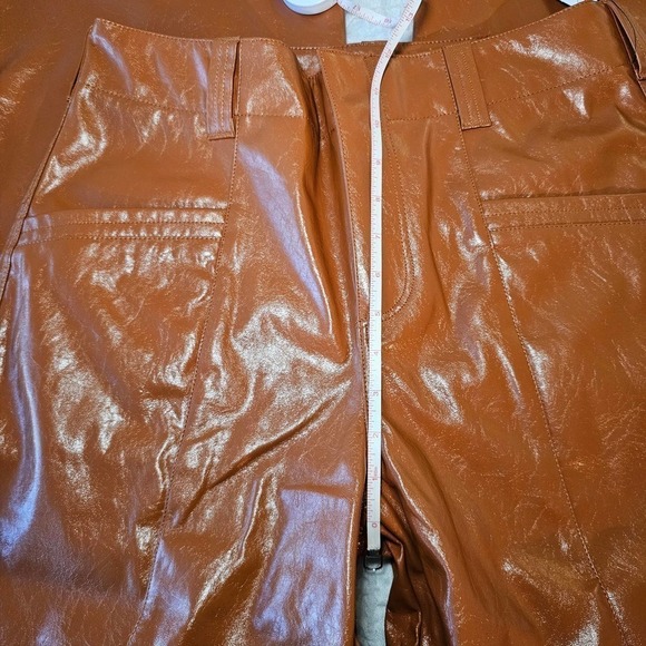 Free People Star Crossed Lovers PatentLeather Straight Leg Pants Brown Sz 8 - Picture 10 of 11